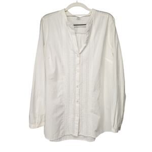 NWT Old Navy White Pintcked Boho Long Balloon Sleeve Button Down Shirt Women L